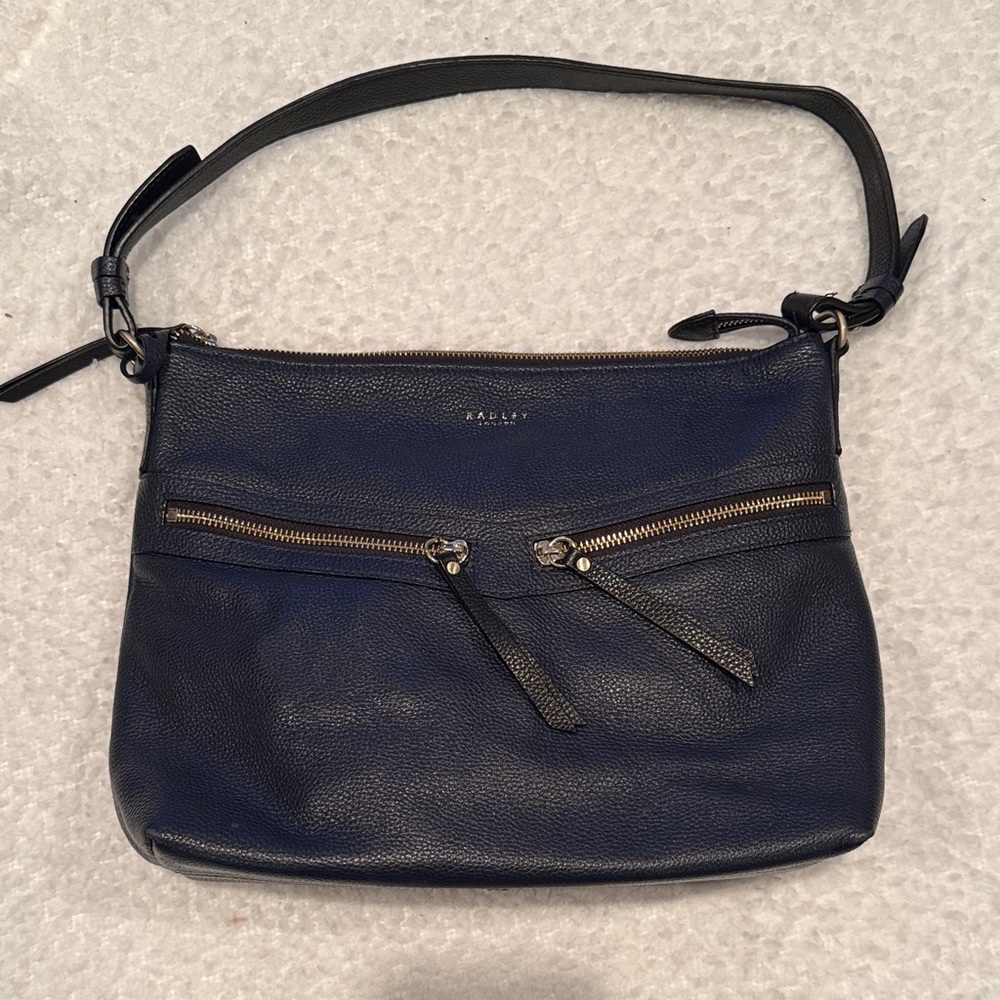 Radley London Smith Street leather zip-top shoulder/crossbody bag in navy blue